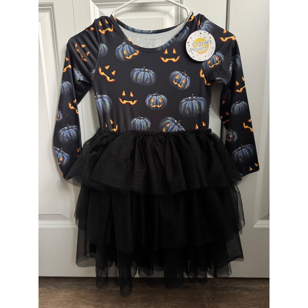 Charlie's Project Kids Halloween Pumpkin Jack-O-Lantern Tulle Tutu Dress Size 7